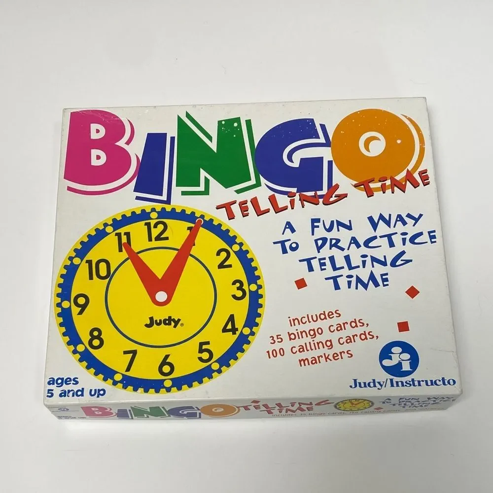 Vintage 1998 Bingo Telling Time Game Judy/Instructo Learning Clock Bingo Ages 5+